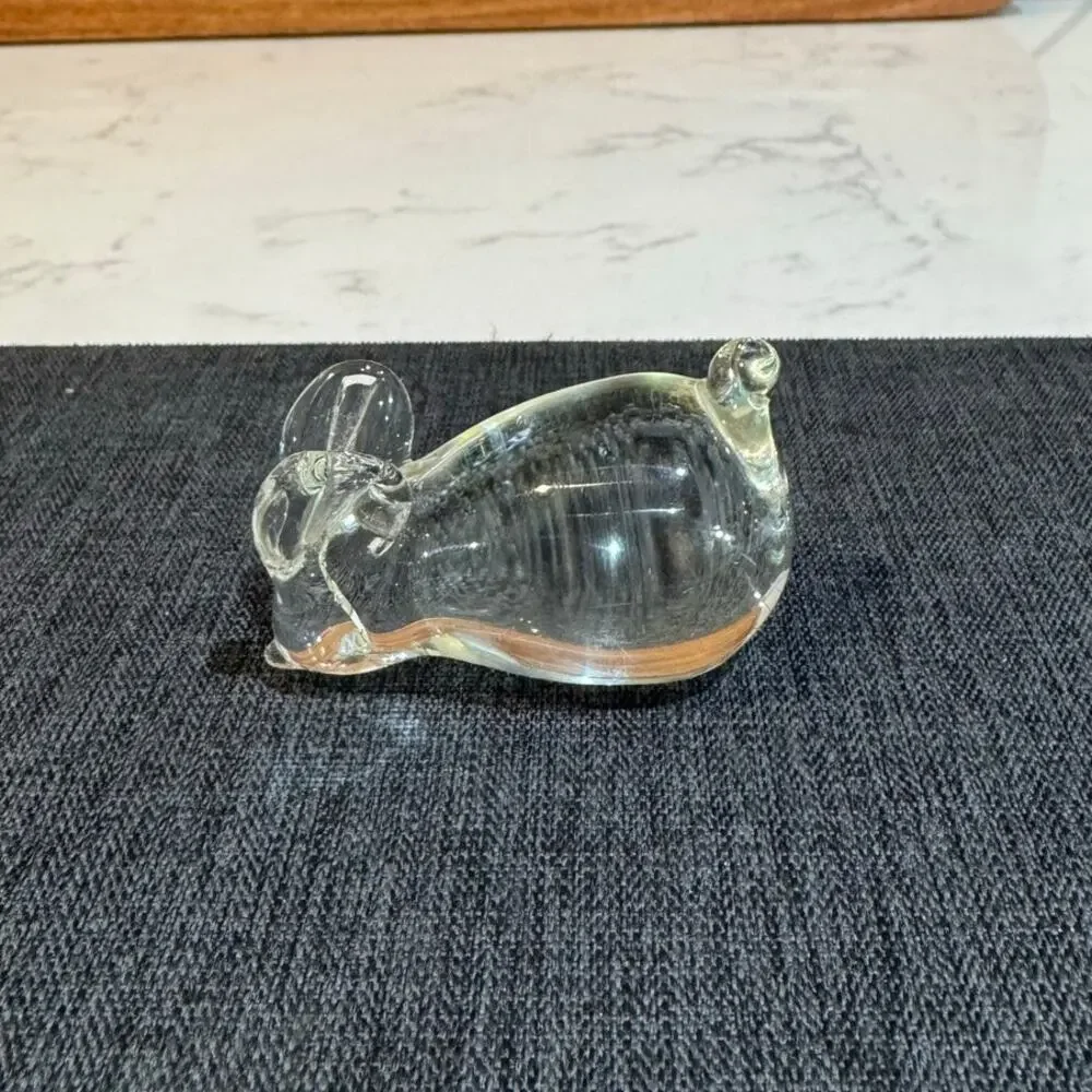 Vintage clear crystal glass hand blown mouse figurine paperweight ring holder